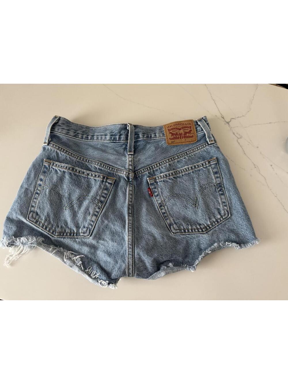 Levi's 501 Distressed Denim Shorts - Classic Blue Size 27 - Picture 2 of 4